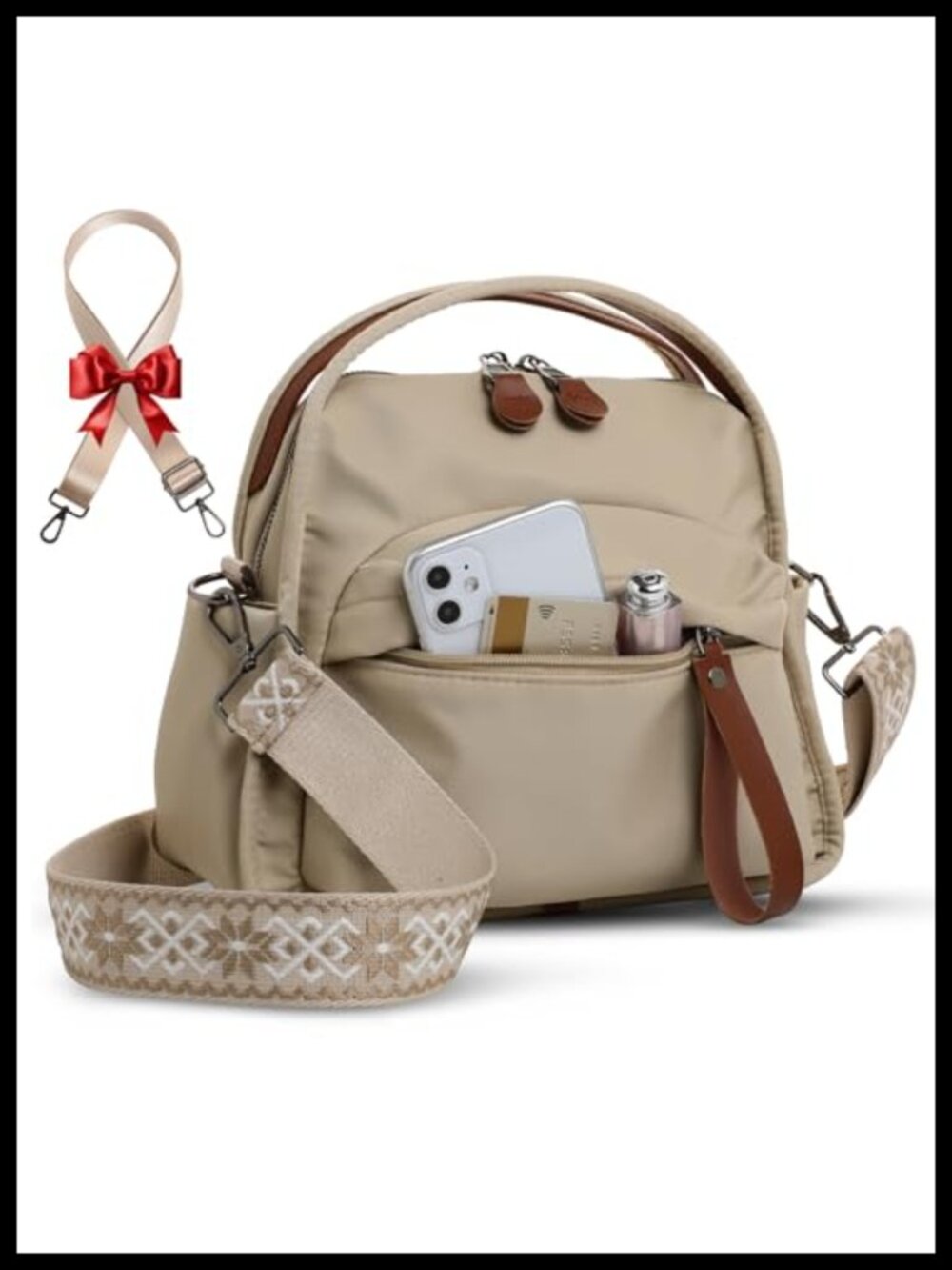 Nylon Crossbody Bag Women Top Handle 2 Straps Water-Resistant